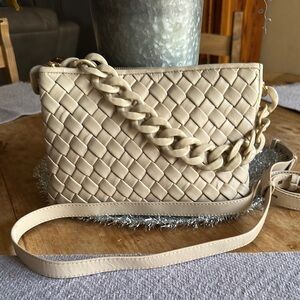 Vince Camuto Leather Elegant Cream Woven Shoulder Bag